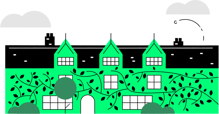 Illustration of houses with ivy